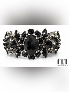 Rodrigo Otazu Black Swarovski Crystal Hinged Bracelet,NWOT